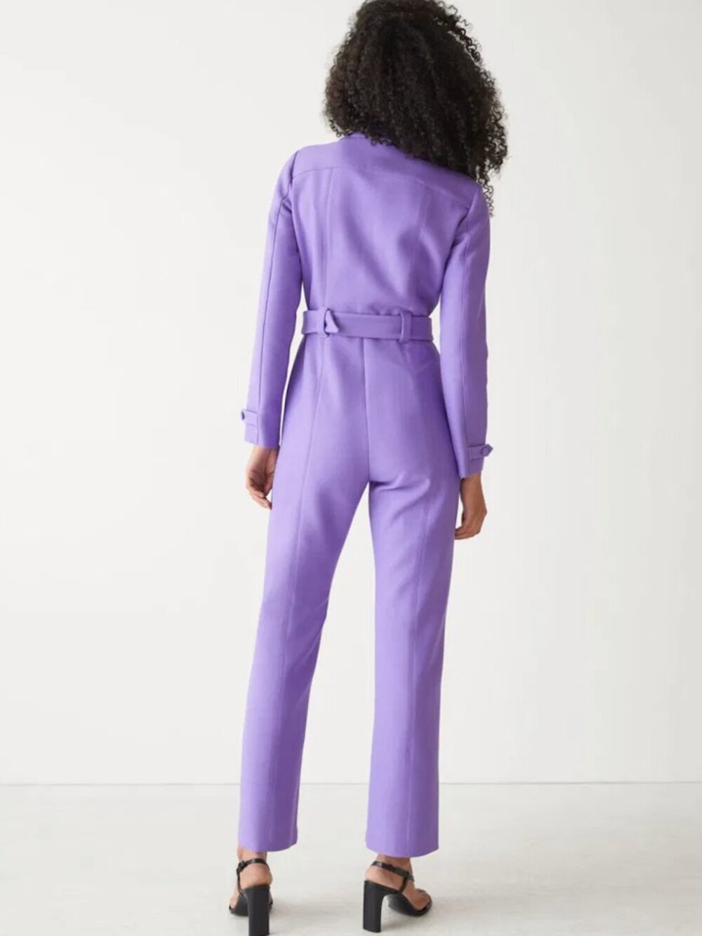 & Other Stories Belted Collared Lilac Purple Flared Jumpsuit Sz 2/XS - Picture 2 of 11